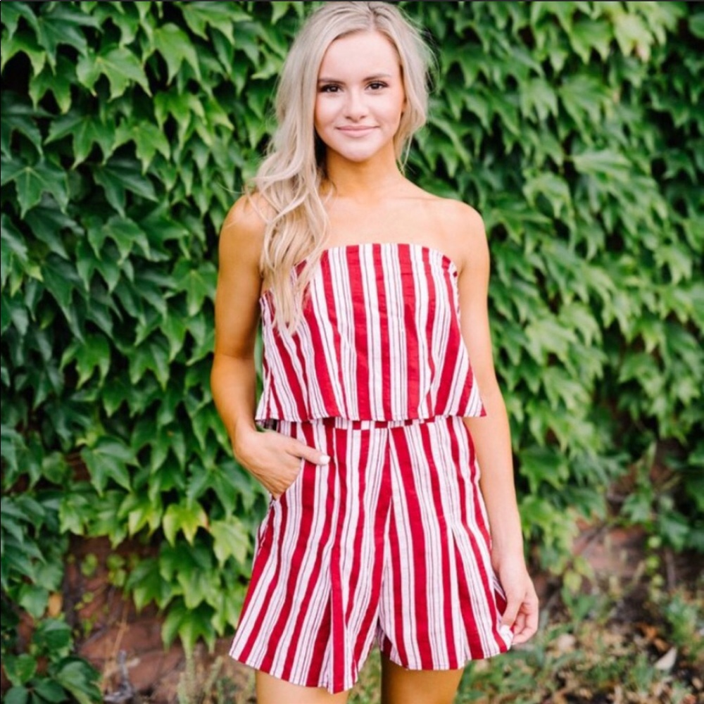 hyfve red stripe tube romper